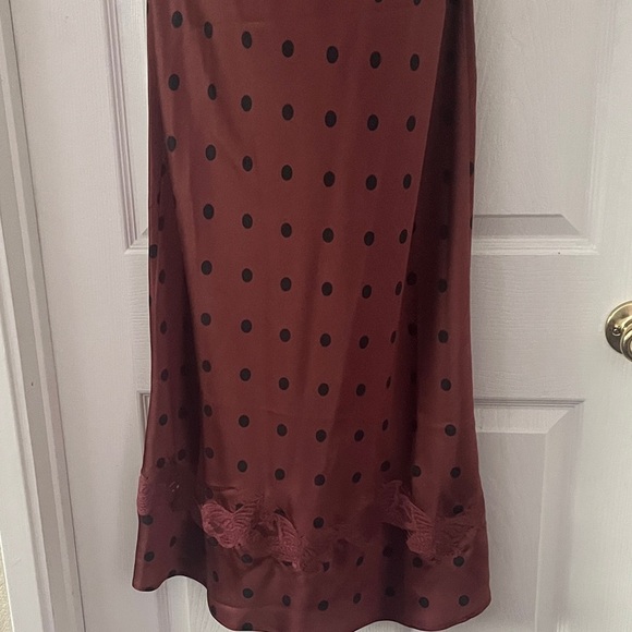 Polka Dot Lace-Trim Maxi Dress in Chestnut Brown - Picture 2 of 12